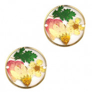 Tussenstukk met gedroogde bloemetjes 20mm - Gold-pink white green